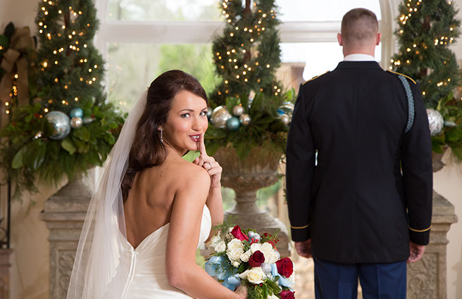 Wedding photography at Southern House and Garden in Tuscaloosa, Alabama. The groom's first look before the wedding ceremony.